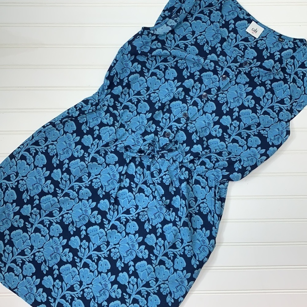 Cabi Java Blue Floral Drawstring Waist Dress Euc … - image 7